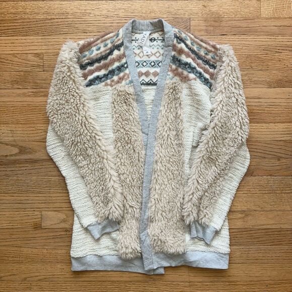 AMADI Anthropologie Sweater Womens XS Chaparrel Sherpa Cardigan Made USA - Picture 1 of 12